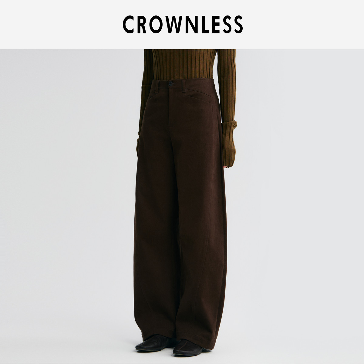 CROWNLESS未冕25秋冬新品 磨毛斜纹棉复古低腰松弛廓形圆弧镰刀裤,淘宝优惠券,粉丝福利购,淘宝优惠卷