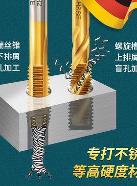 扬州江宇高性能含钴高速钢镀钛螺尖先端螺旋丝攻不锈钢专用丝锥