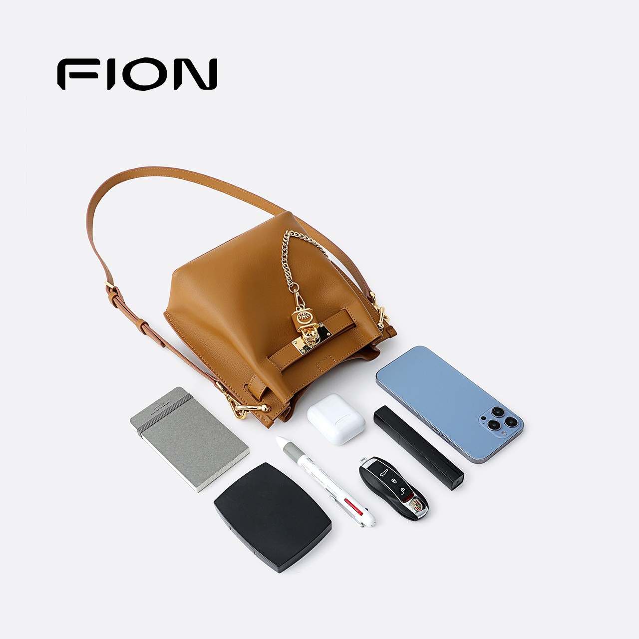 Fion/菲安妮轻奢夏季新款女士水桶包简约日常通勤单肩斜挎两用包,淘宝优惠券,粉丝福利购,淘宝优惠卷