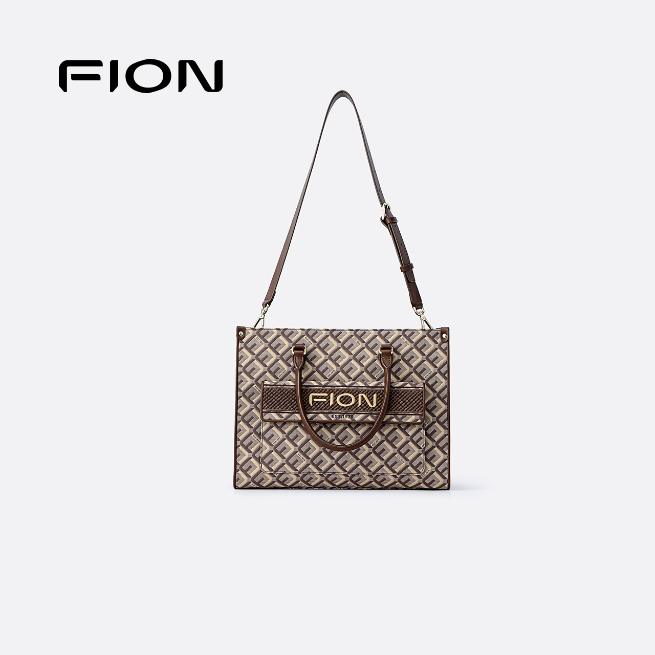 Fion/菲安妮菱标巧锦托特包2025新款大容量斜挎通勤单肩大包包女