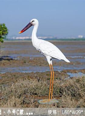 室外仿真仙鹤雕塑水景池塘白鹤装饰假山花园售楼部玻璃钢白鹭摆件
