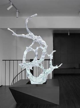 酒店大堂轻奢高档透明树脂浪花落地雕塑客厅电视柜艺术软装饰摆件