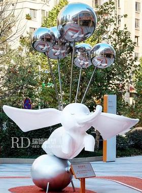 不锈钢几何切面象雕塑定制房地产块面熊动物网红打卡大象发光摆件