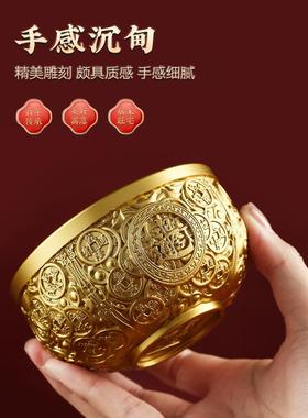 黄铜百福金碗筷摆件抓周认干亲金饭碗三件套金筷子碗勺一周岁用