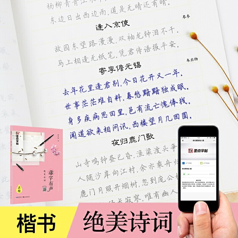 墨点字帖落字有声硬笔练字帖绝美诗词恋上散文心灵雅韵行楷正楷书小学生必背古诗词75首成语积累与运用语文必背考点名著阅读与摘抄 - 图1