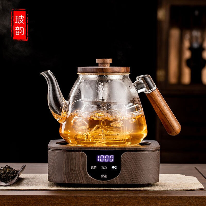 玻韵玻璃煮茶器耐高温加厚烧水壶大容量蒸煮黑白茶茶壶煮水插电煮