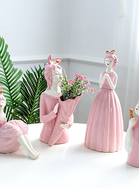 服装店轻奢家居现代客厅卧室装饰品展示柜摆O设电视柜陶瓷女孩摆