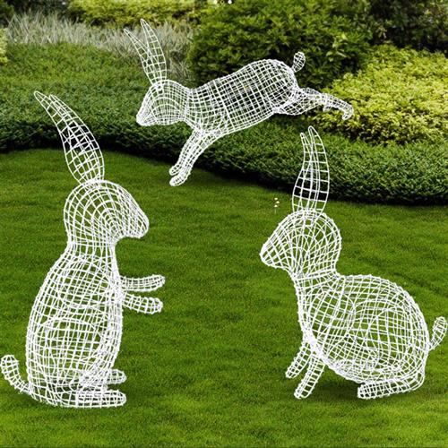 户外铁艺动物镂空蝴蝶不锈钢蜻蜓梅花鹿雕塑摆件兔子草坪装饰发光 - 图0