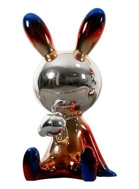 现代卡通玻璃钢兔子电镀雕塑摆件客厅家居装饰坐姿大型落地摆件