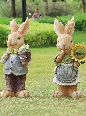 玻璃钢卡通彼得兔雕塑园林景观花园庭院装饰品户外草坪幼儿园摆件