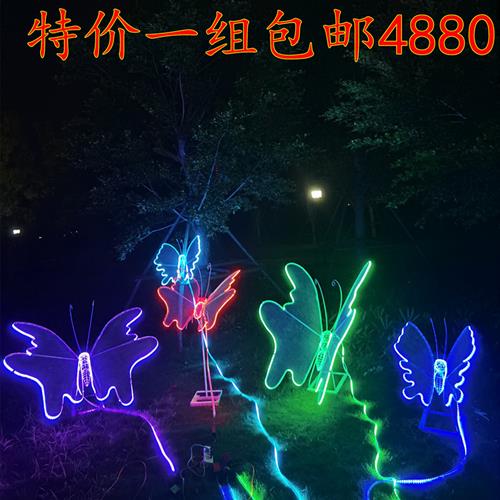 户外铁艺动物镂空蝴蝶不锈钢蜻蜓梅花鹿雕塑摆件兔子草坪装饰发光 - 图2