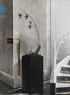 现代新中式禅意石头竹子摆酒店大堂设样板房间创意玄关装饰品摆件