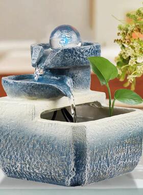 客厅桌面创意喷泉流水加湿器欧式假山摆件办公室吧台装饰工艺礼品