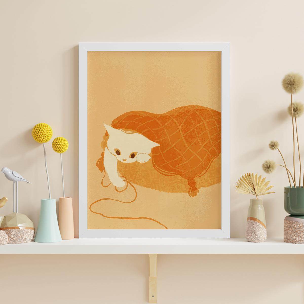 小清新客厅卧室沙发动物猫卡通漫画简约装饰画挂画艺术框油画壁画,淘宝优惠券,粉丝福利购,淘宝优惠卷