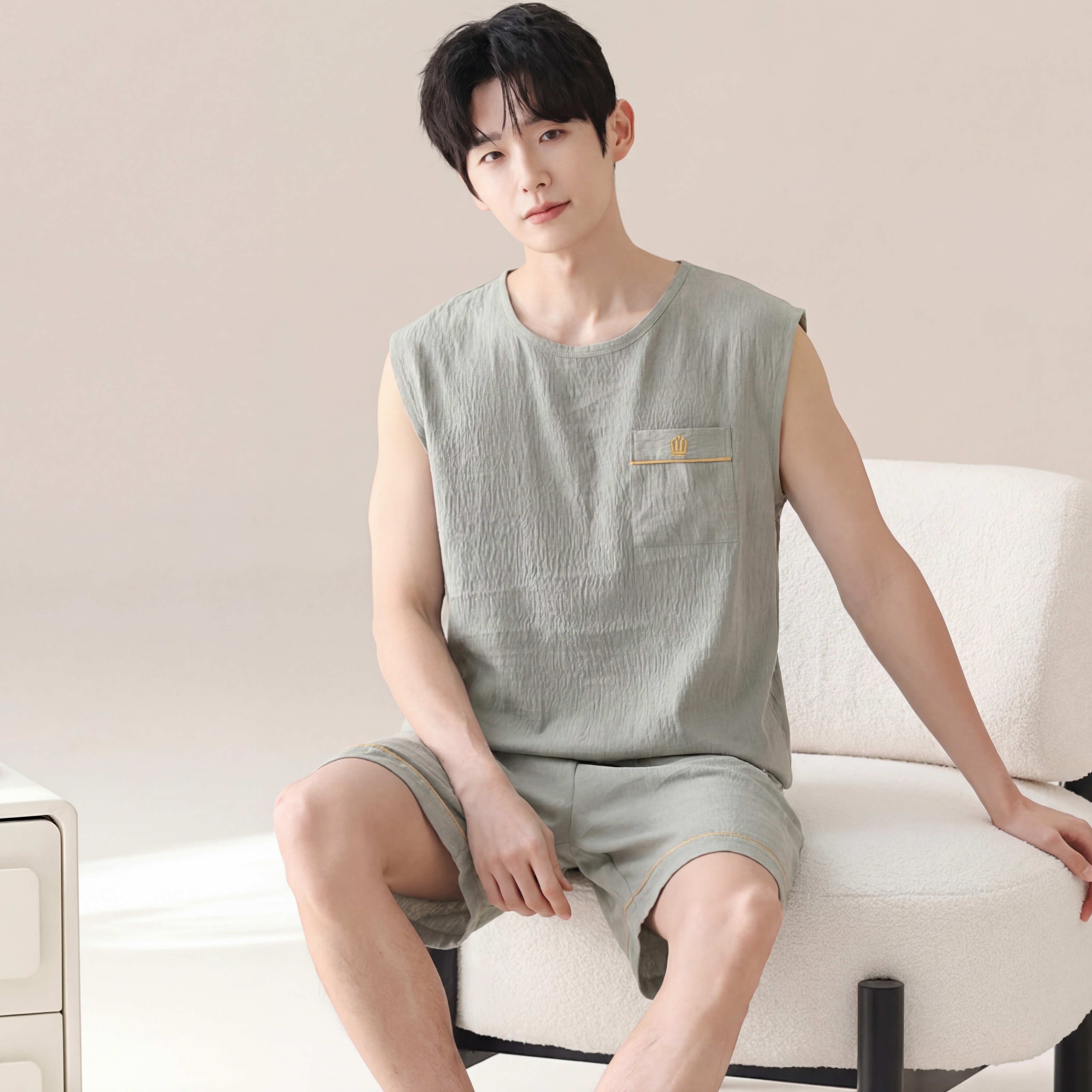 新中式水墨柳蝶吊带睡裙女夏薄款短袖短裤套装可外穿宽松家居服2