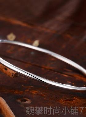 新款手镯女实心银光手999纯银细简约送女朋友情镯9人节礼物素圈面