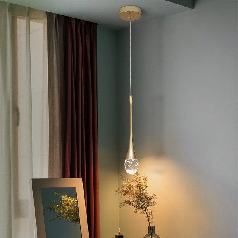 卧室床头小吊灯网红轻奢床头柜水晶吊线灯电视背景墙吧台单头水滴,淘宝优惠券,粉丝福利购,淘宝优惠卷