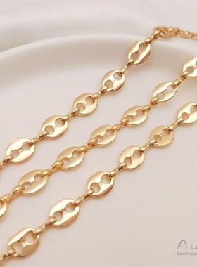 新品14K包金保色猪鼻子链条双孔咖啡豆拼接链手P工散链diy手链项