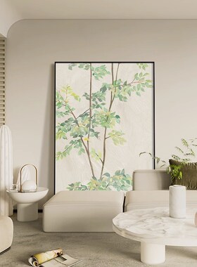 极速侘寂风绿色植物肌理落地画客厅E装饰画竖版入户玄关画过道走