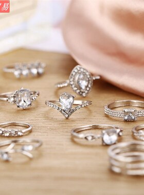 新品Womens Joint Rings Hollow Diamond LKove Ring Set Ring J