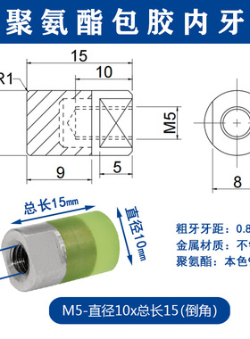 聚氨酯内螺纹缓冲减震压块不锈钢包优力胶手拧螺丝钉圆螺母防撞头