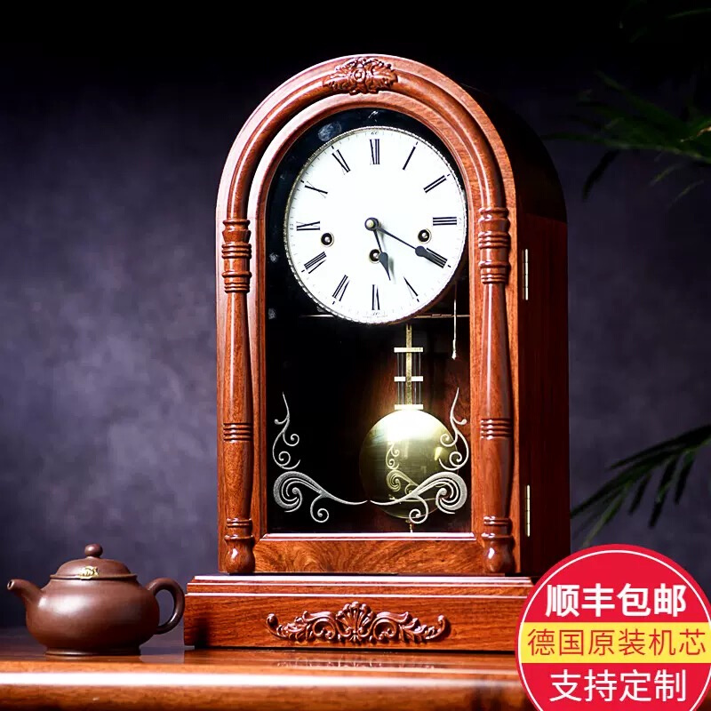 德国赫姆勒实木钟表座钟客厅摆钟桌面摆台式大红酸枝中式欧式台钟-图3