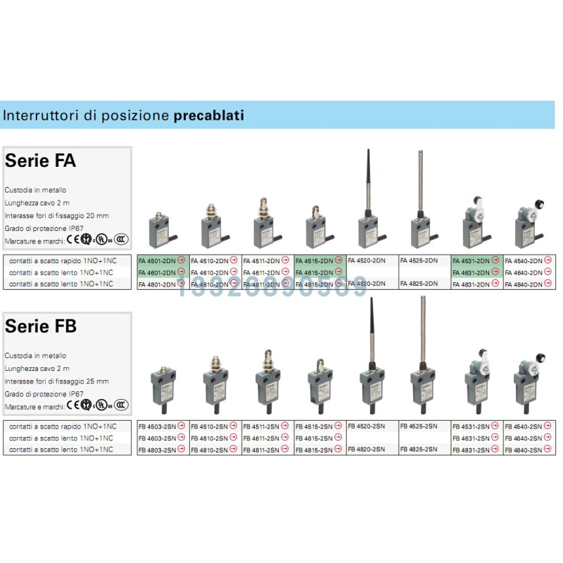 FA4111-2DN PIZZATO 限位开关FA4611-2DN  FA4811-2DN - 图2