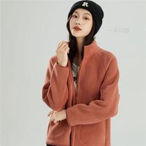 650g-sided velvet vertical collar zipped jacket woman autumn and winter rocking grain suede with thickened cashmere liner outdoor blouse