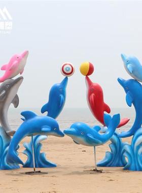 户外海洋生物仿真海豚玻璃钢雕塑商场水上乐园泳池大酒店美陈摆件