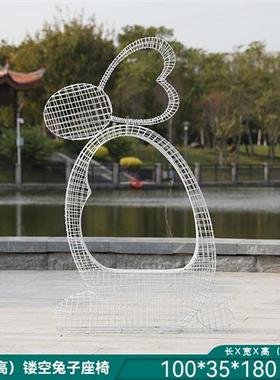 户外不锈钢动物网红打卡兔子天鹅大象座椅雕塑园林售楼处装饰摆件