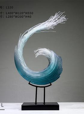 晶悦透明树脂浪花摆件雕塑客厅玄关抽象装饰艺术酒店会所大堂摆设