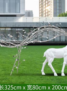 不锈钢大角鹿户外景观小品金属鹿雕塑酒店售楼部大堂迎宾大型摆件