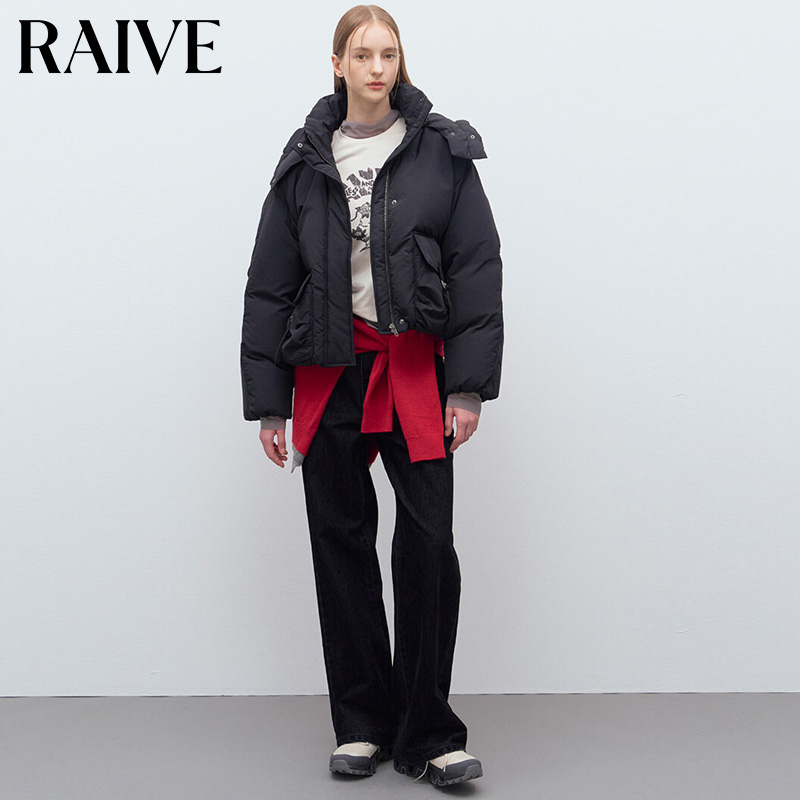 RAIVE2025秋新款女外套面包服工装口袋设计宽松韩版鸭绒羽绒服 - 图0