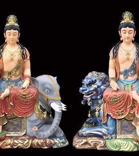 文殊普贤菩萨佛像玻璃钢雕塑神像陶瓷定制树脂生漆脱胎木雕铸铜雕