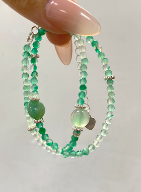 天然绿玛瑙玉石双圈手串