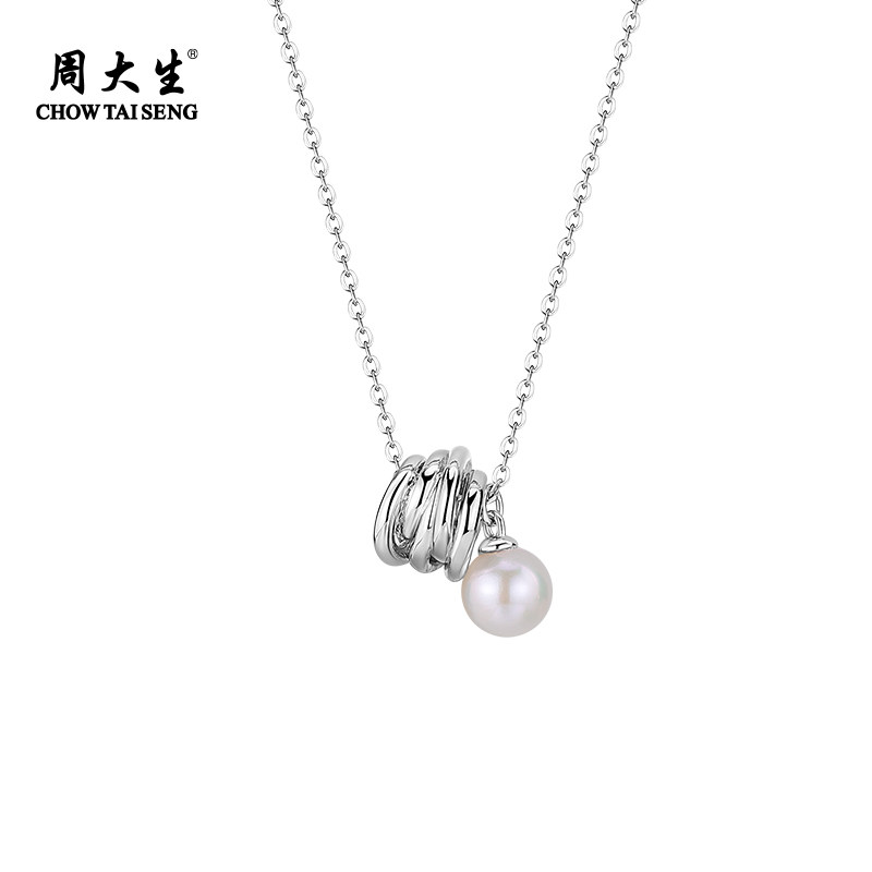 周大生藤蔓交织珍珠项链强光正圆珍珠吊坠锁骨链百搭通勤6-6.5mm,淘宝优惠券,粉丝福利购,淘宝优惠卷