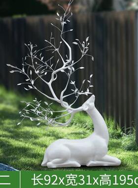 不锈钢梅花鹿雕塑售楼部酒店大堂大角艺术鹿装饰婚庆美陈道具摆件