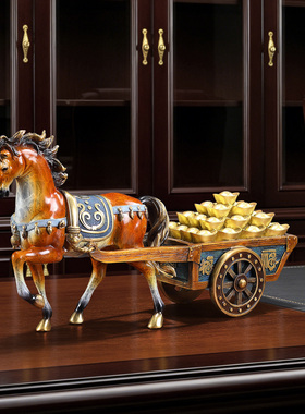 马上来财黄铜马摆件创意家居客厅办公室桌面装饰新年马年春节礼品