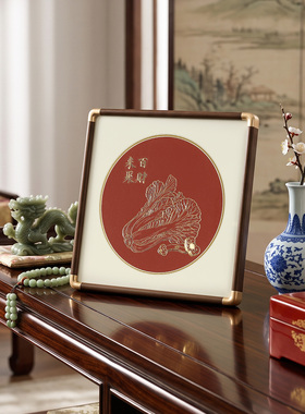 百财来聚手工铜雕画万里长城风景装饰画相框摆件客厅中式桌面礼品
