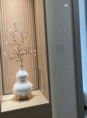 东方禧黄铜发财树陶瓷葫芦摆件