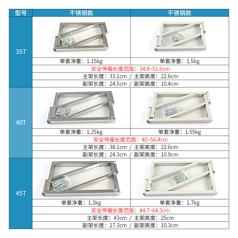 不锈钢三角伸缩方管支架陶瓷大理石卫浴支撑洗脸台下盆固定铁托架 - 图1