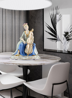 极速欧式陶瓷工艺礼品摆饰现代y家居装饰品宫廷大提琴西洋女客厅