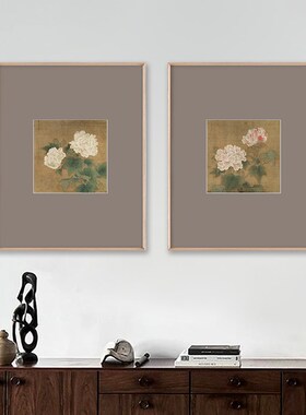 新品宋代名画李迪红白芙蓉图w新中式卧室床头花鸟挂画客厅背景墙