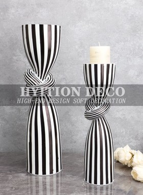 现代简约创意黑白条n纹烛台摆件样板间客厅酒柜电视柜桌面软装饰