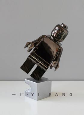 一方创意银c色笑脸机器人积木卡通摆件样板间样品屋展示中心儿童