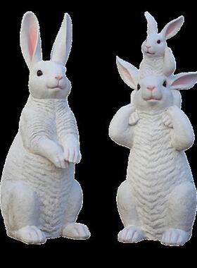 花园兔子摆件大号落地园林景观兔子装饰花园庭院大白兔玻璃钢雕塑