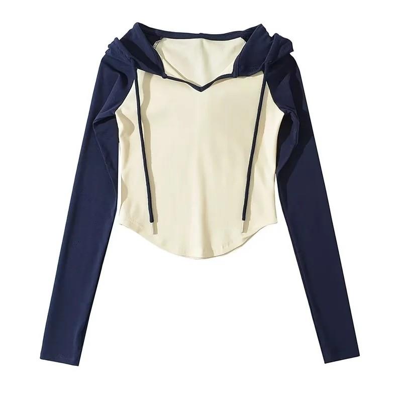 American Retro Spicy Girl Clash Raglan Sleeve Hooded Top Spo - 图1