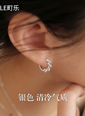 S999纯银珍珠耳圈轻奢小众耳环