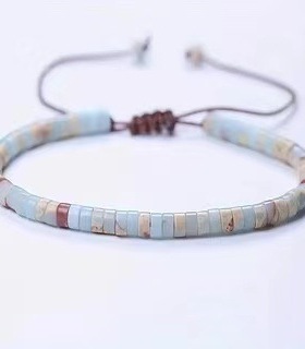 跨境热销女士手工串珠收敛波西米亚绿松石帝王石扁珠编织情侣