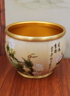 黄铜米缸百福铜缸正品彩绘聚宝盆存钱罐财招聚家居办公室装饰